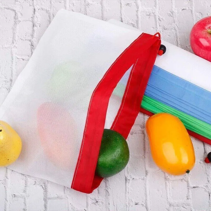 Reusable Mesh Grocery Produce Bags 5-15PCS 3Colours