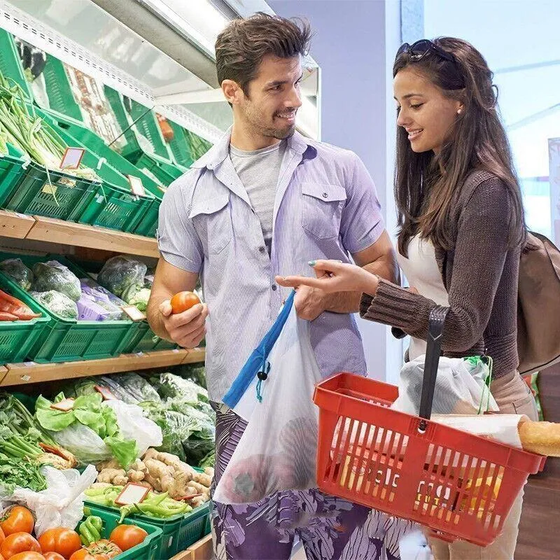 Reusable Mesh Grocery Produce Bags 5-15PCS 3Colours