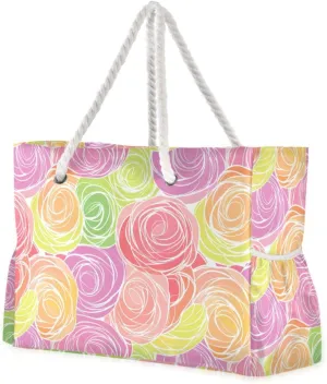 Rose Colorful Portable Travel Duffel Bag Tote with side pocketes Tote Bag Travel with cup holders on side