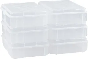 Rubbermaid 7.2 Qt. Handi-Box, Stackable Plastic Storage Bin with Latching Lid, Pack of 6, Great for Shoe Storage, Classroom Organization, Cube Organizer and Kitchen Pantry Container, Clear