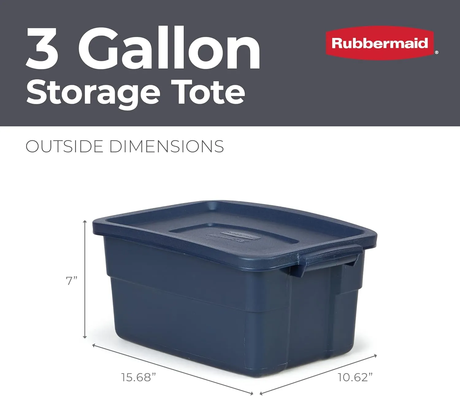Rubbermaid Roughneck Tote 3 Gal, 6 Pack, Made in USA, Dark Indigo Metallic, Rugged Plastic Stackable Storage Bins with Lids and Handles