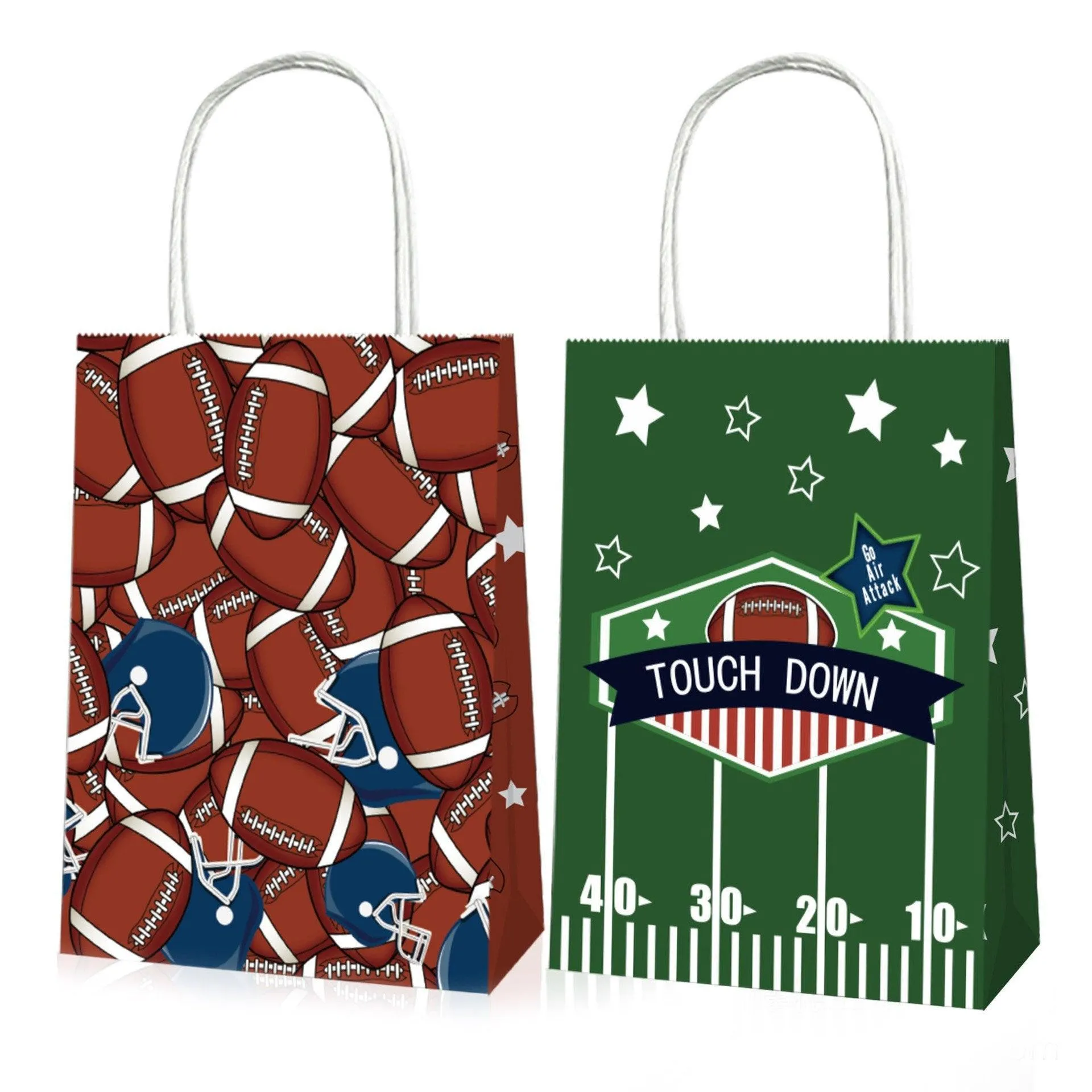 Rugby Themed Kraft Paper Tote Bags Brown 24PCS