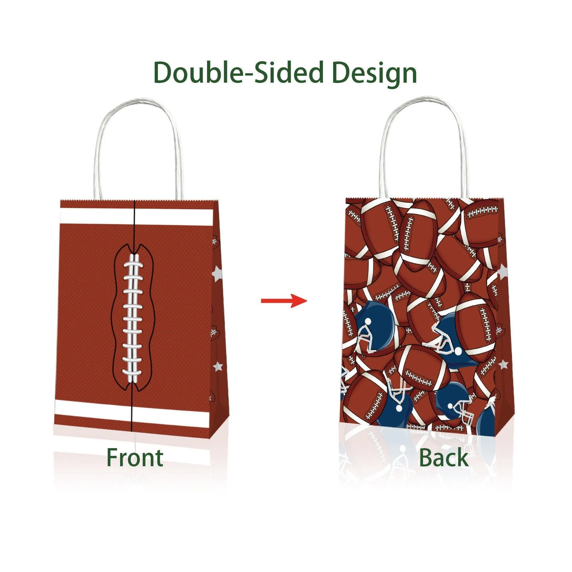 Rugby Themed Kraft Paper Tote Bags Brown 24PCS