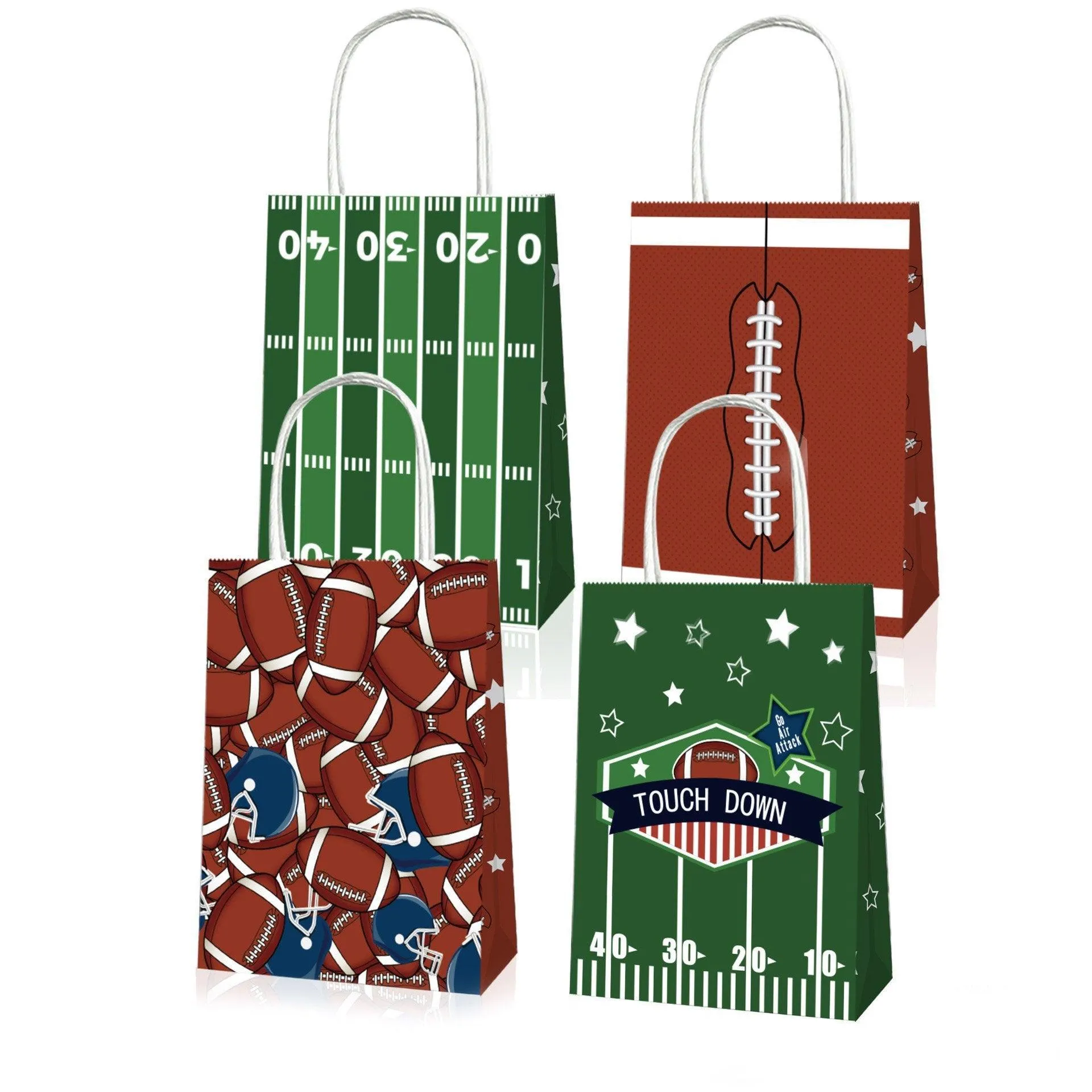 Rugby Themed Kraft Paper Tote Bags Brown 24PCS