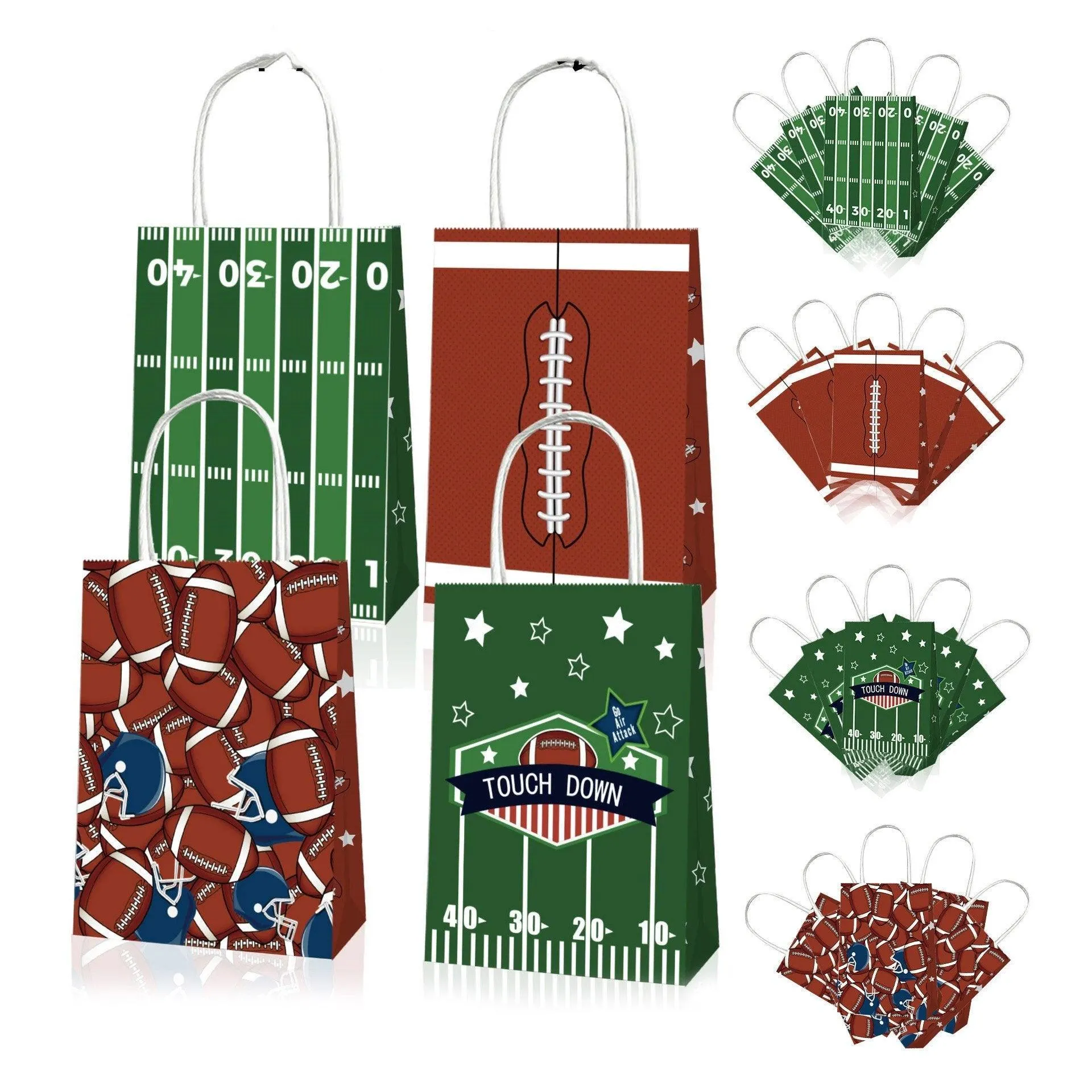 Rugby Themed Kraft Paper Tote Bags Brown 24PCS