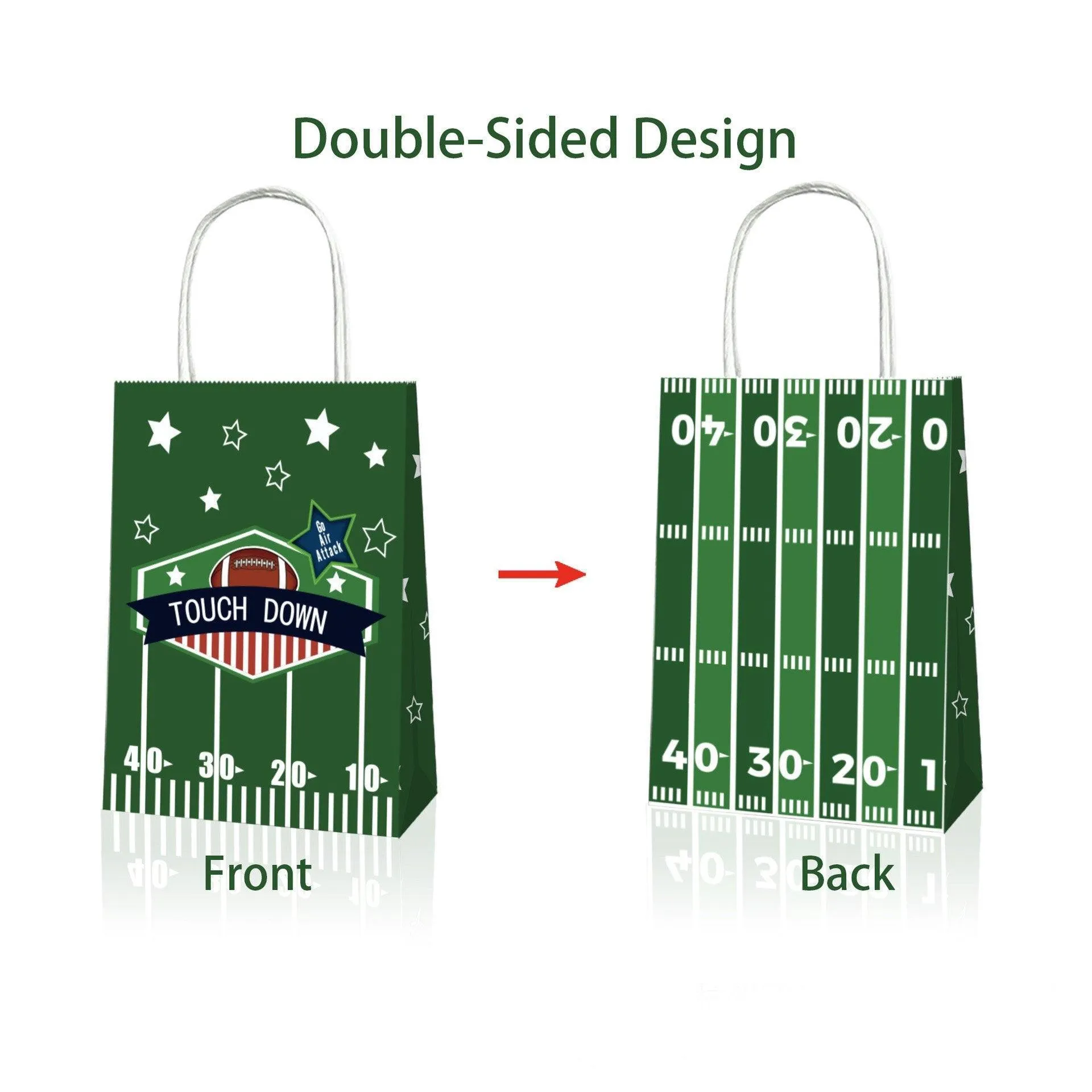 Rugby Themed Kraft Paper Tote Bags Brown 24PCS