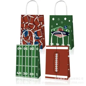 Rugby Themed Kraft Paper Tote Bags Brown 24PCS