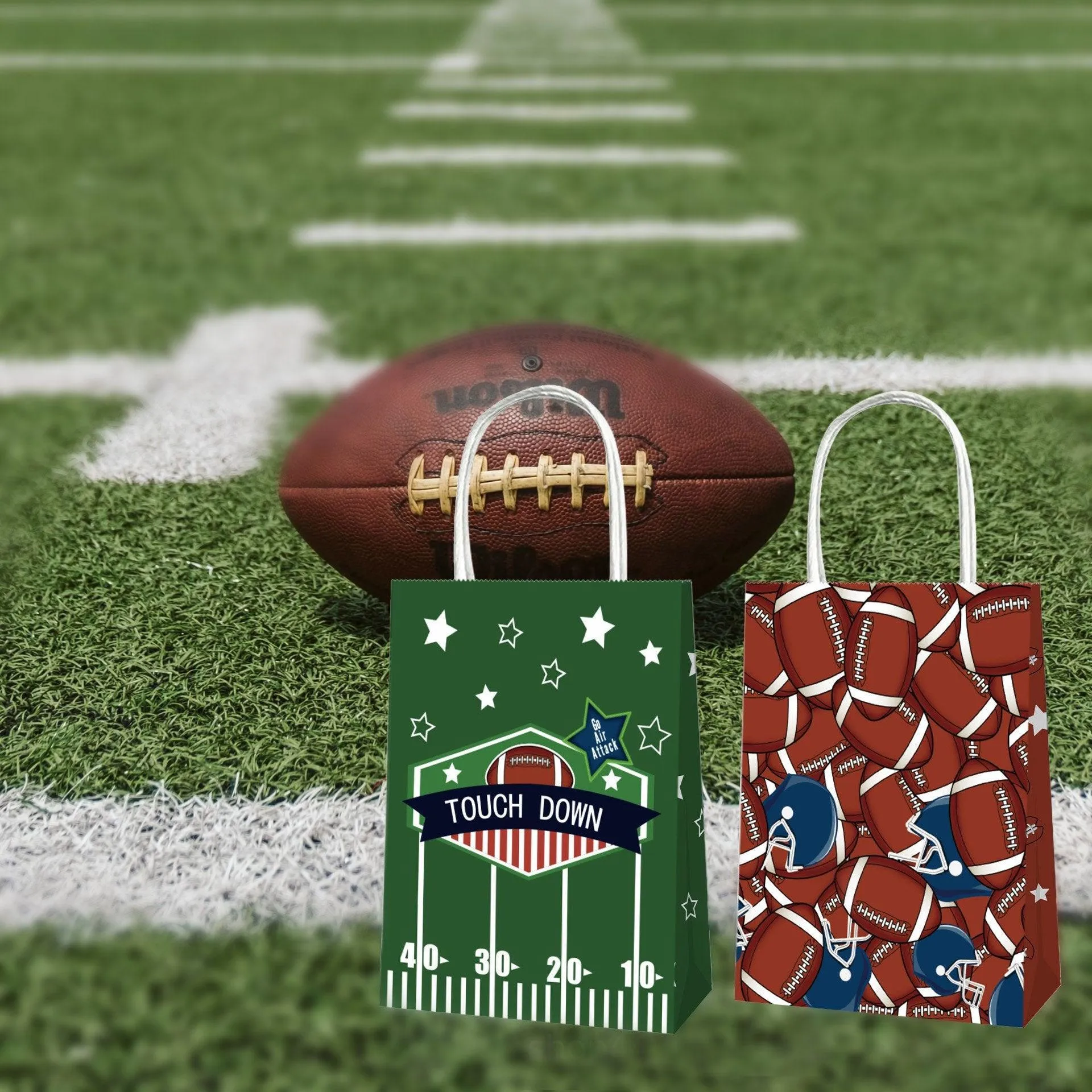 Rugby Themed Kraft Paper Tote Bags Brown 24PCS