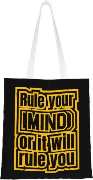 Rule Your Mind Or It Will Rule You Tote Bag for Women Canvas Shopping Bags Reusable Beach Bag Grocery Bags Tote Shoulder Bag Gift Bags