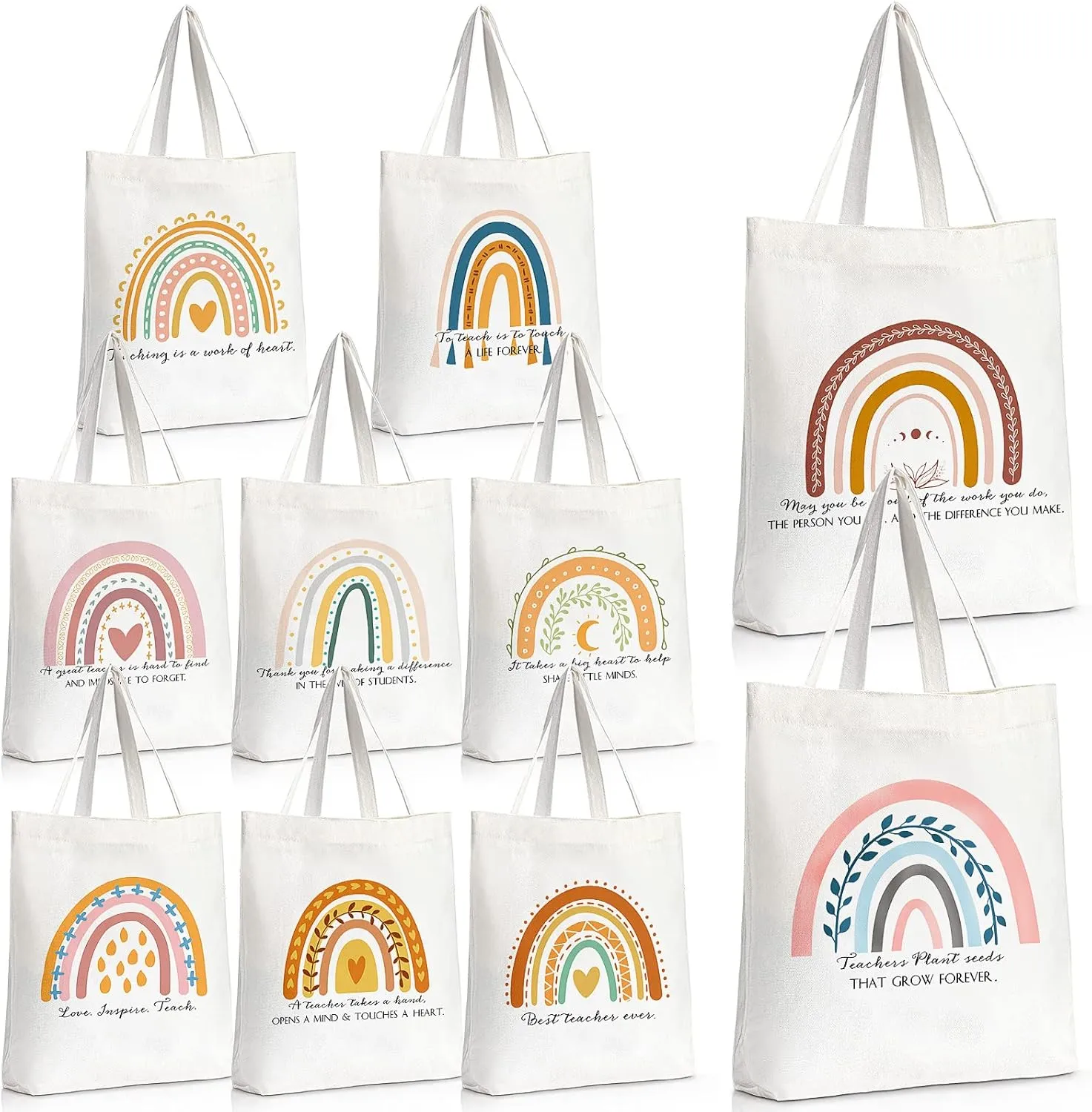 Sadnyy 20 Pcs Rainbow Canvas Tote Bag Teacher Employee Appreciation Gift Inspirational Tote Bag with Zipper for Office School