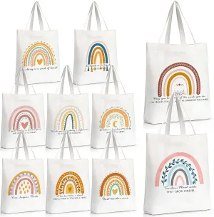 Sadnyy 20 Pcs Rainbow Canvas Tote Bag Teacher Employee Appreciation Gift Inspirational Tote Bag with Zipper for Office School