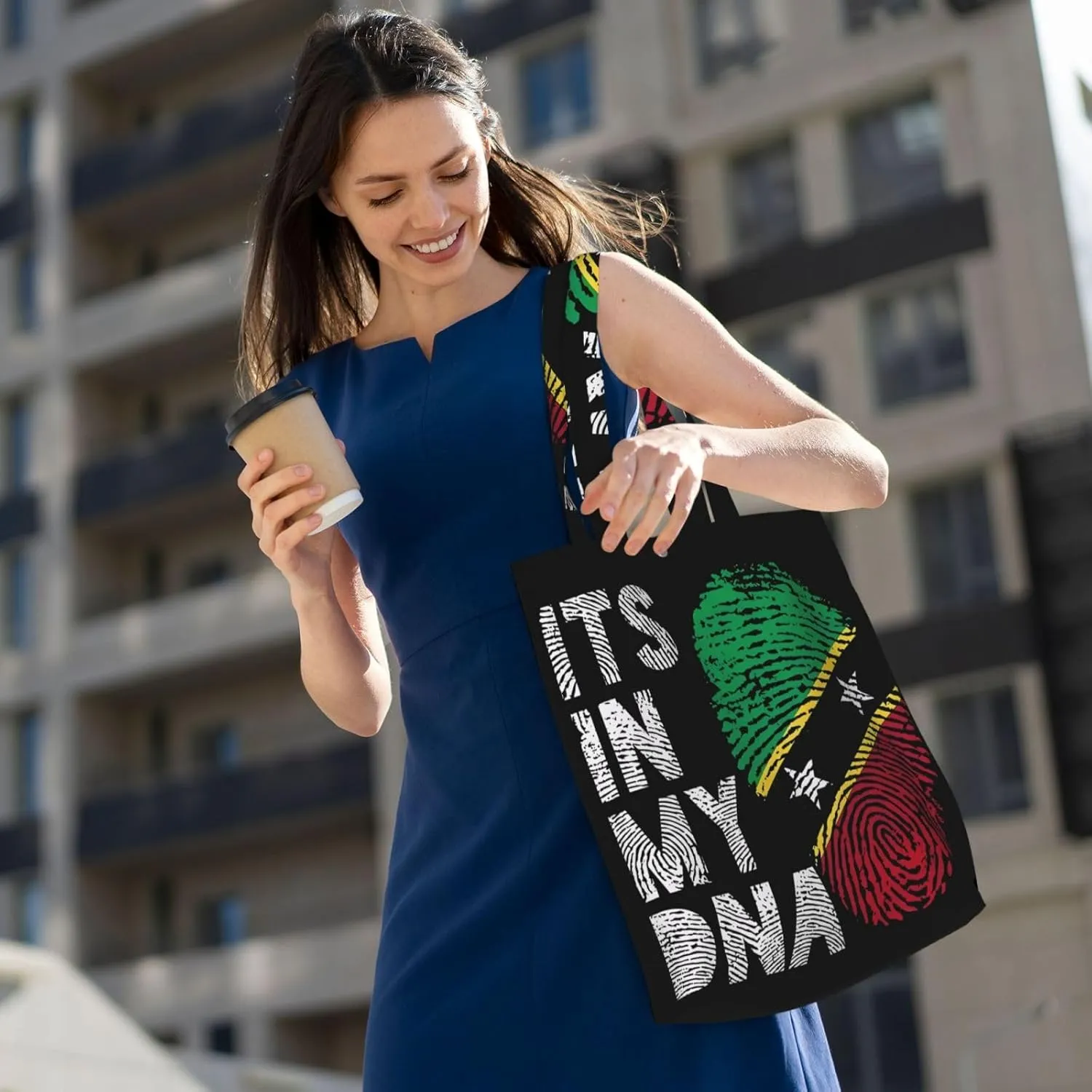 Saint Kitts and Nevis Roots Flag Fingers Print Canvas Totes Bag Shoulder Bags Shopping Crossbody 13.8 X 15.4 inch