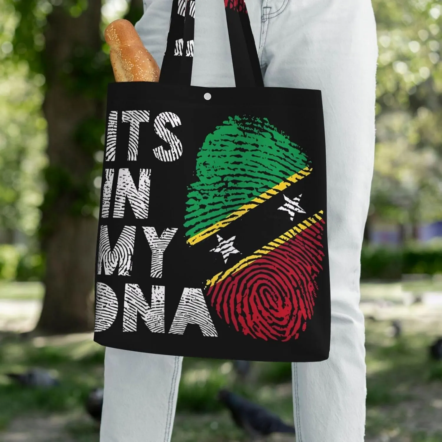 Saint Kitts and Nevis Roots Flag Fingers Print Canvas Totes Bag Shoulder Bags Shopping Crossbody 13.8 X 15.4 inch