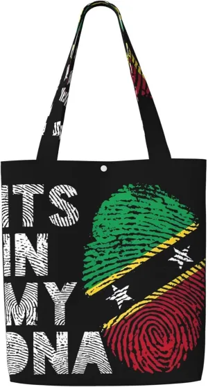 Saint Kitts and Nevis Roots Flag Fingers Print Canvas Totes Bag Shoulder Bags Shopping Crossbody 13.8 X 15.4 inch