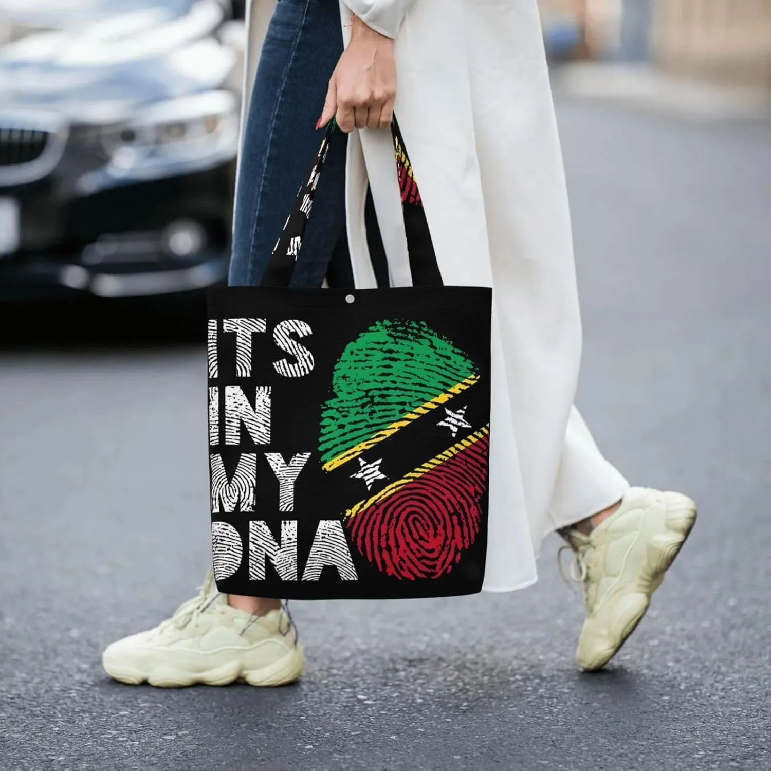 Saint Kitts and Nevis Roots Flag Fingers Print Canvas Totes Bag Shoulder Bags Shopping Crossbody 13.8 X 15.4 inch