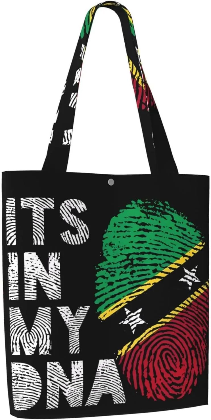 Saint Kitts and Nevis Roots Flag Fingers Print Canvas Totes Bag Shoulder Bags Shopping Crossbody 13.8 X 15.4 inch
