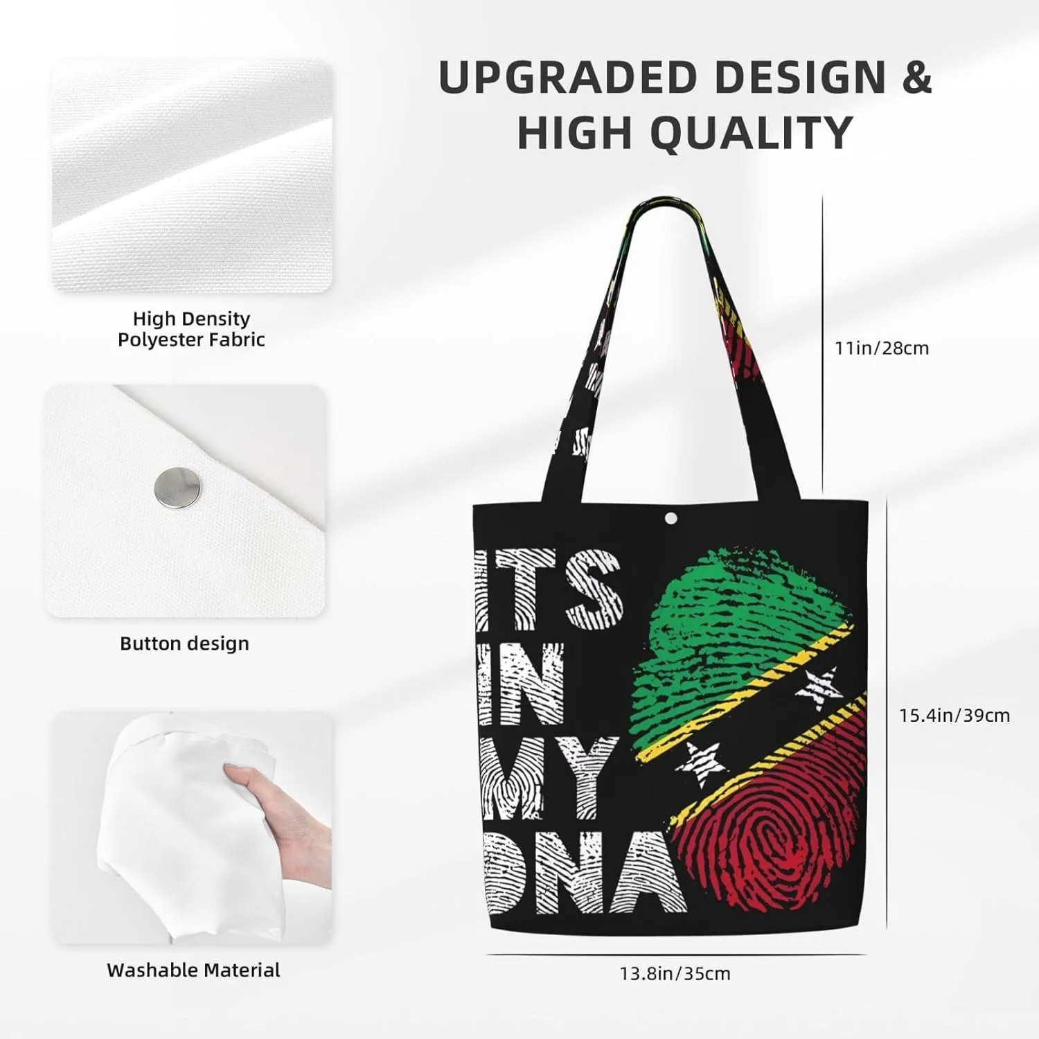 Saint Kitts and Nevis Roots Flag Fingers Print Canvas Totes Bag Shoulder Bags Shopping Crossbody 13.8 X 15.4 inch