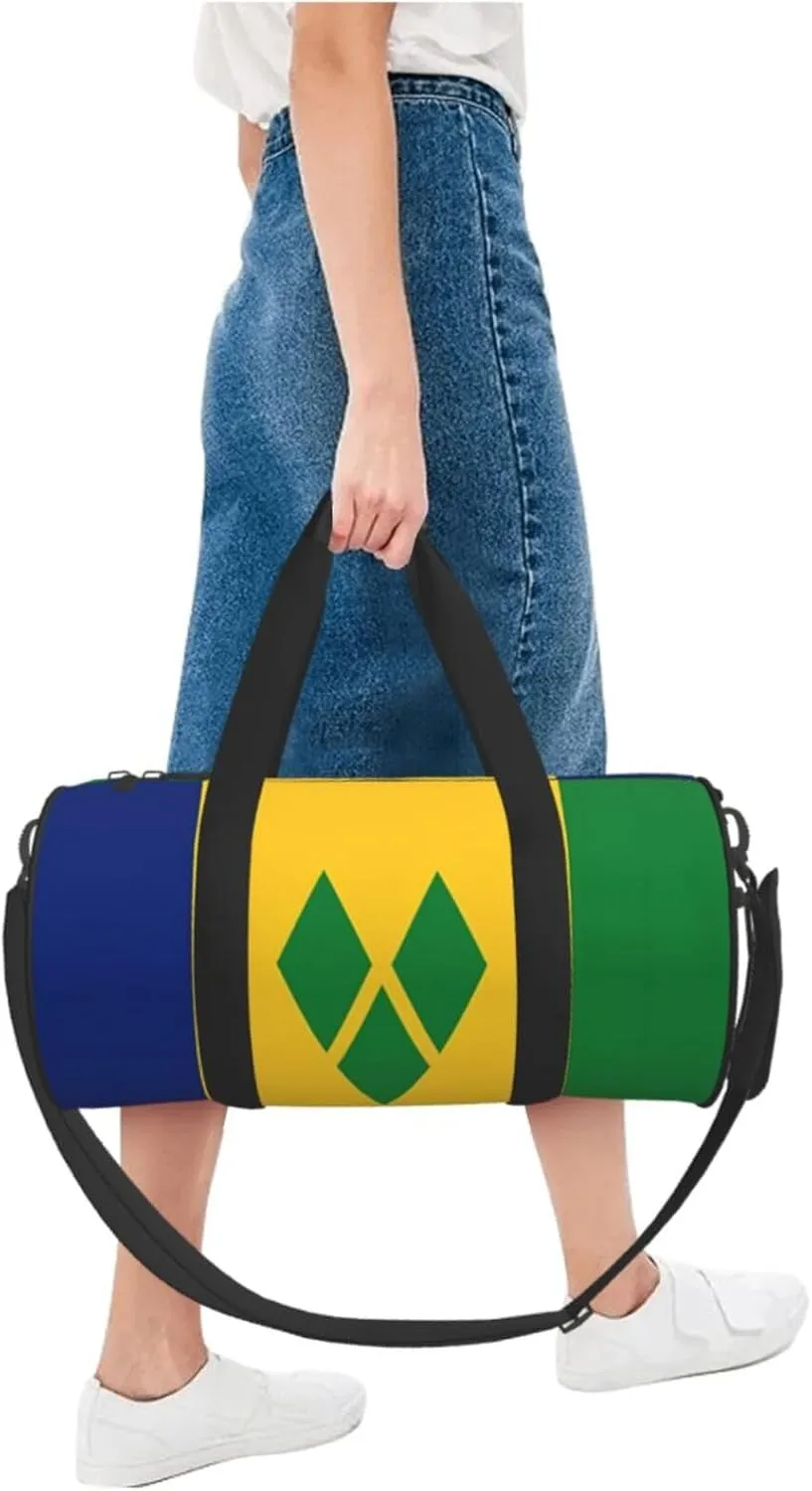 Saint Vincent and the Grenadines Flag Round Travel Duffel Bag Large Capacity Gym Sports Bags for Hiking Vacation Trips