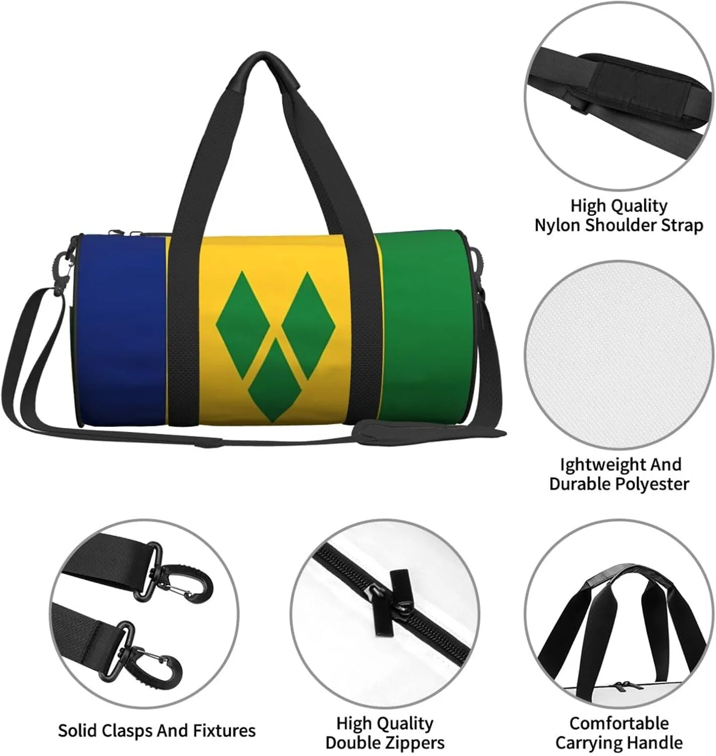 Saint Vincent and the Grenadines Flag Round Travel Duffel Bag Large Capacity Gym Sports Bags for Hiking Vacation Trips