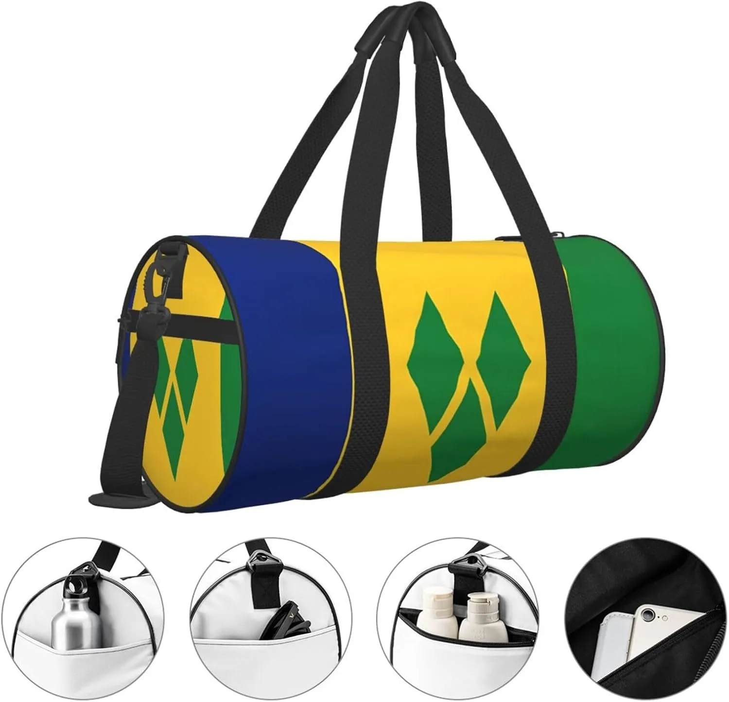 Saint Vincent and the Grenadines Flag Round Travel Duffel Bag Large Capacity Gym Sports Bags for Hiking Vacation Trips
