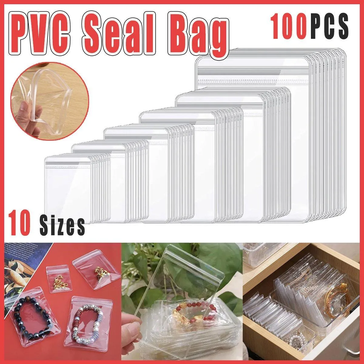 Self-Sealing Jewelry Bags 100PCS PVC