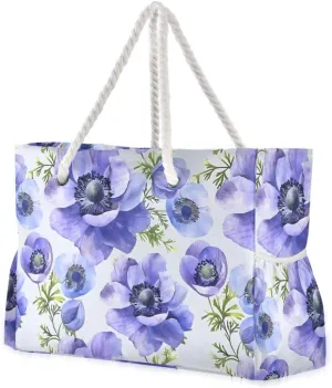 senya Large Beach Bags Totes Canvas Tote Shoulder Bag Blue Anemone Water Resistant Bags for Gym Travel Daily, g362669788p432c467s893