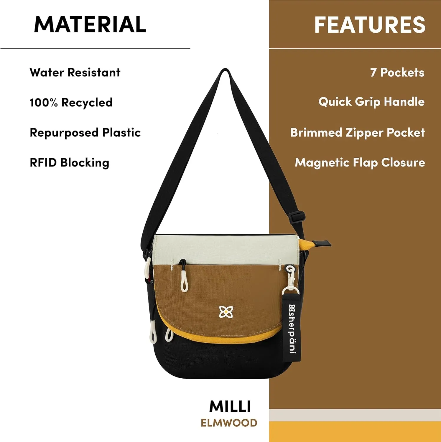 Sherpani Milli, Nylon Flap Crossbody Purse, Medium Shoulder Bag, Travel Crossbody Bags for Women, RFID Protection