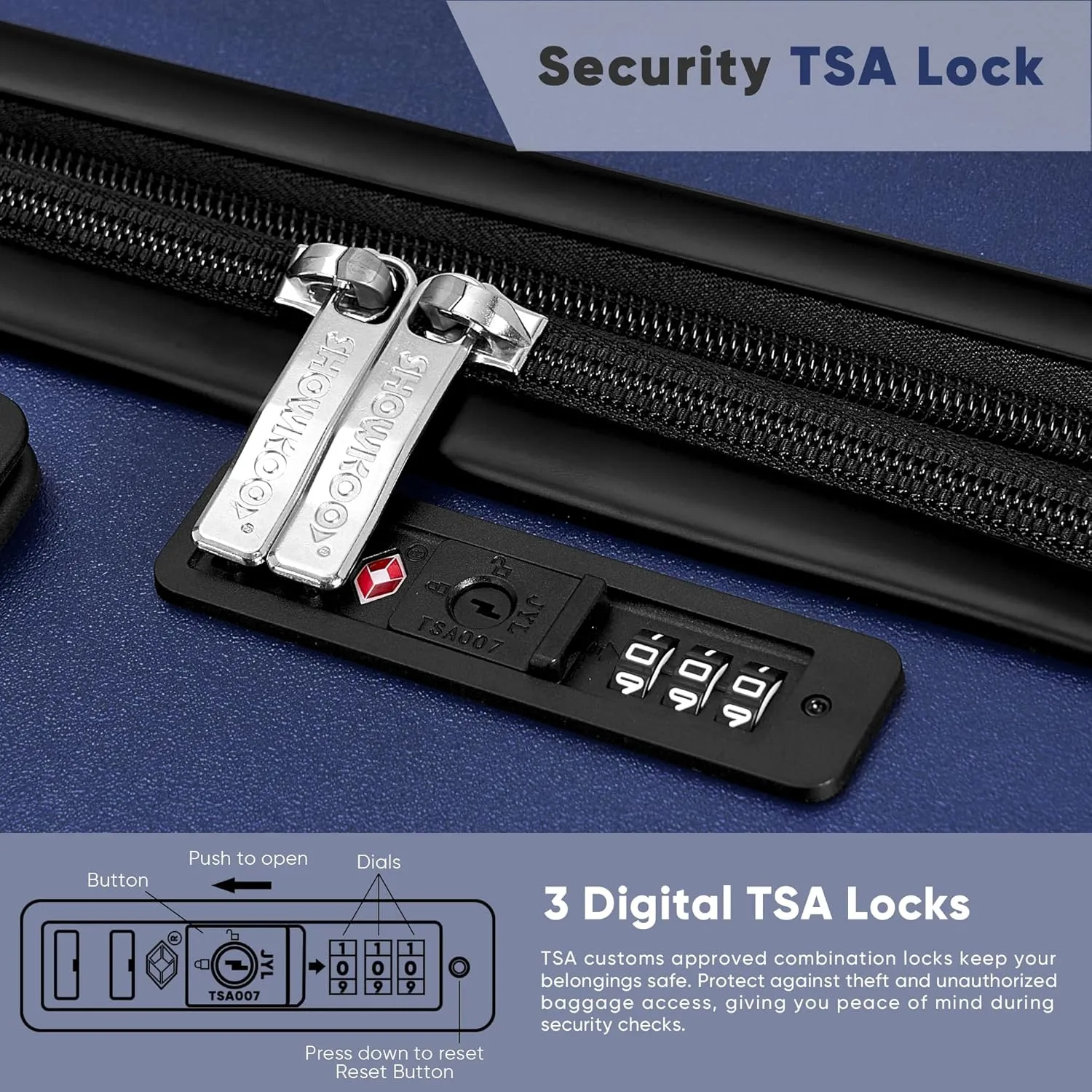 SHOWKOO Luggage Sets 3 Piece 100% PC Ultra Tough Hardside Expandable Suitcases Sets with TSA Lock Double Spinner Wheels (20in/24in/28in, Blue