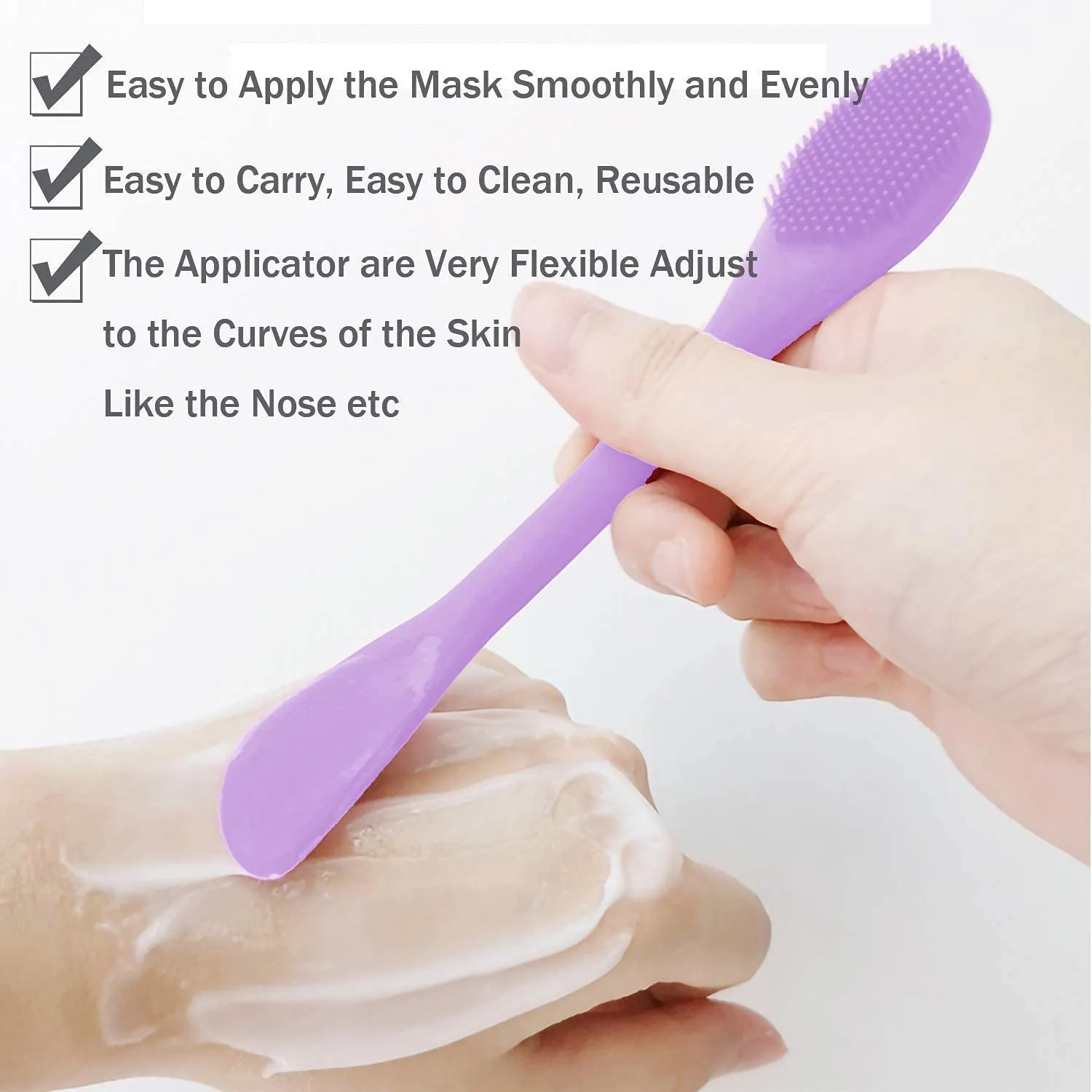 Silicone Facial Mask Applicator Face Masks Skincare Brush Facial Scrubber Double-Head Lotion Spatula Scoop for Makeup,Foundation,Cream,Lotion,Moisturizer,Gel,Peel,Mud Masks (Purple Gray)