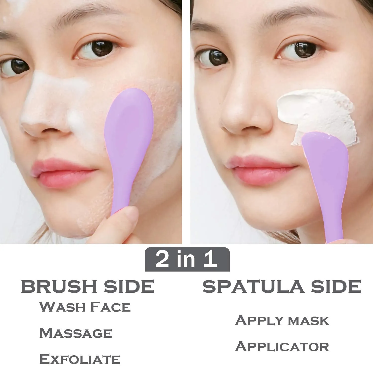 Silicone Facial Mask Applicator Face Masks Skincare Brush Facial Scrubber Double-Head Lotion Spatula Scoop for Makeup,Foundation,Cream,Lotion,Moisturizer,Gel,Peel,Mud Masks (Purple Gray)