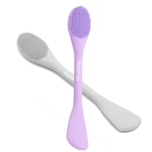 Silicone Facial Mask Applicator Face Masks Skincare Brush Facial Scrubber Double-Head Lotion Spatula Scoop for Makeup,Foundation,Cream,Lotion,Moisturizer,Gel,Peel,Mud Masks (Purple Gray)