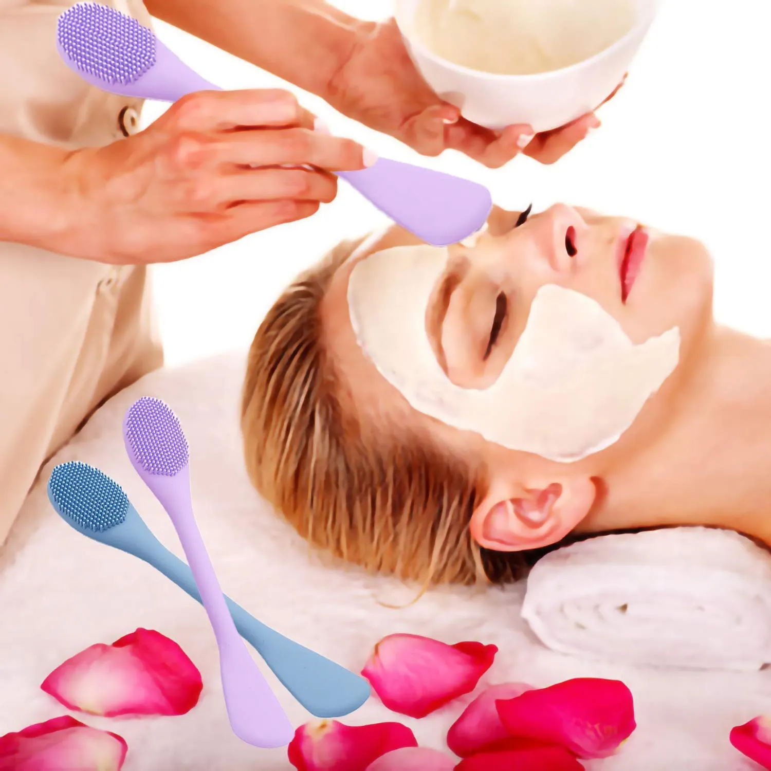 Silicone Facial Mask Applicator Face Masks Skincare Brush Facial Scrubber Double-Head Lotion Spatula Scoop for Makeup,Foundation,Cream,Lotion,Moisturizer,Gel,Peel,Mud Masks (Purple Gray)