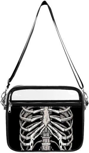 Skeleton Ribcage Bone Clear Stadium Bag Clear Messenger Bag Shoulder Bag with 2 Compartments Clear Crossbody Bag