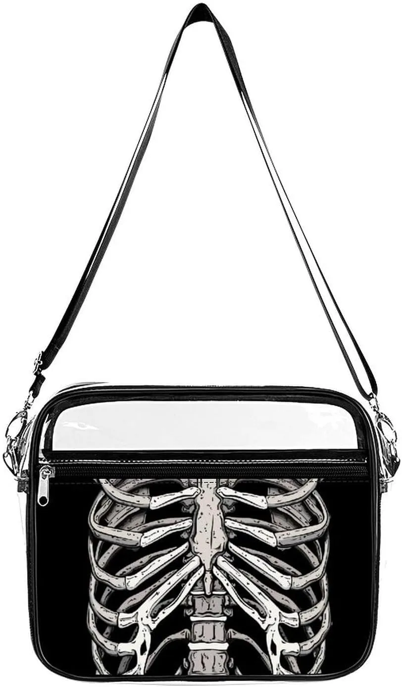 Skeleton Ribcage Bone Clear Stadium Bag Clear Messenger Bag Shoulder Bag with 2 Compartments Clear Crossbody Bag