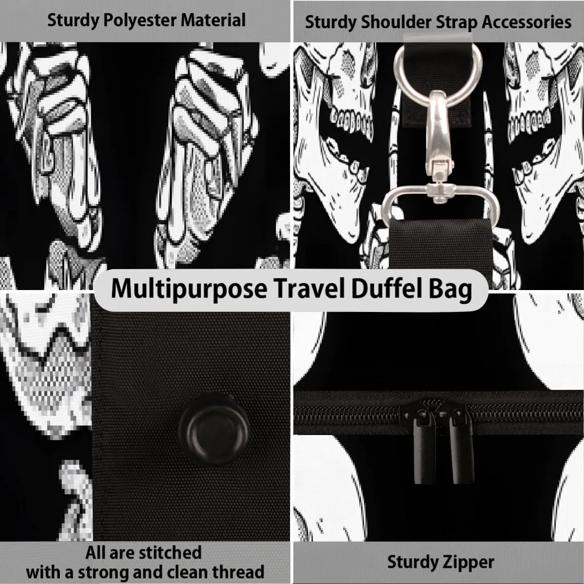 Skull Design For Two People Cool Travel Duffel Bag for Women Men Small Sport Gym Bag Waterproof Weekender Overnight Lightweight Carry on Foldable Gym Bag for Training Swim Yoga Traveling Handbag