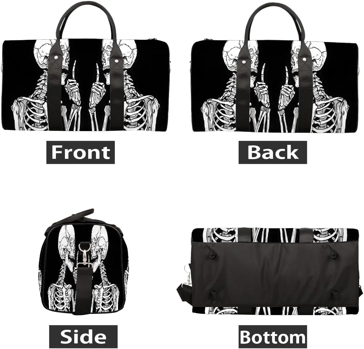 Skull Design For Two People Cool Travel Duffel Bag for Women Men Small Sport Gym Bag Waterproof Weekender Overnight Lightweight Carry on Foldable Gym Bag for Training Swim Yoga Traveling Handbag