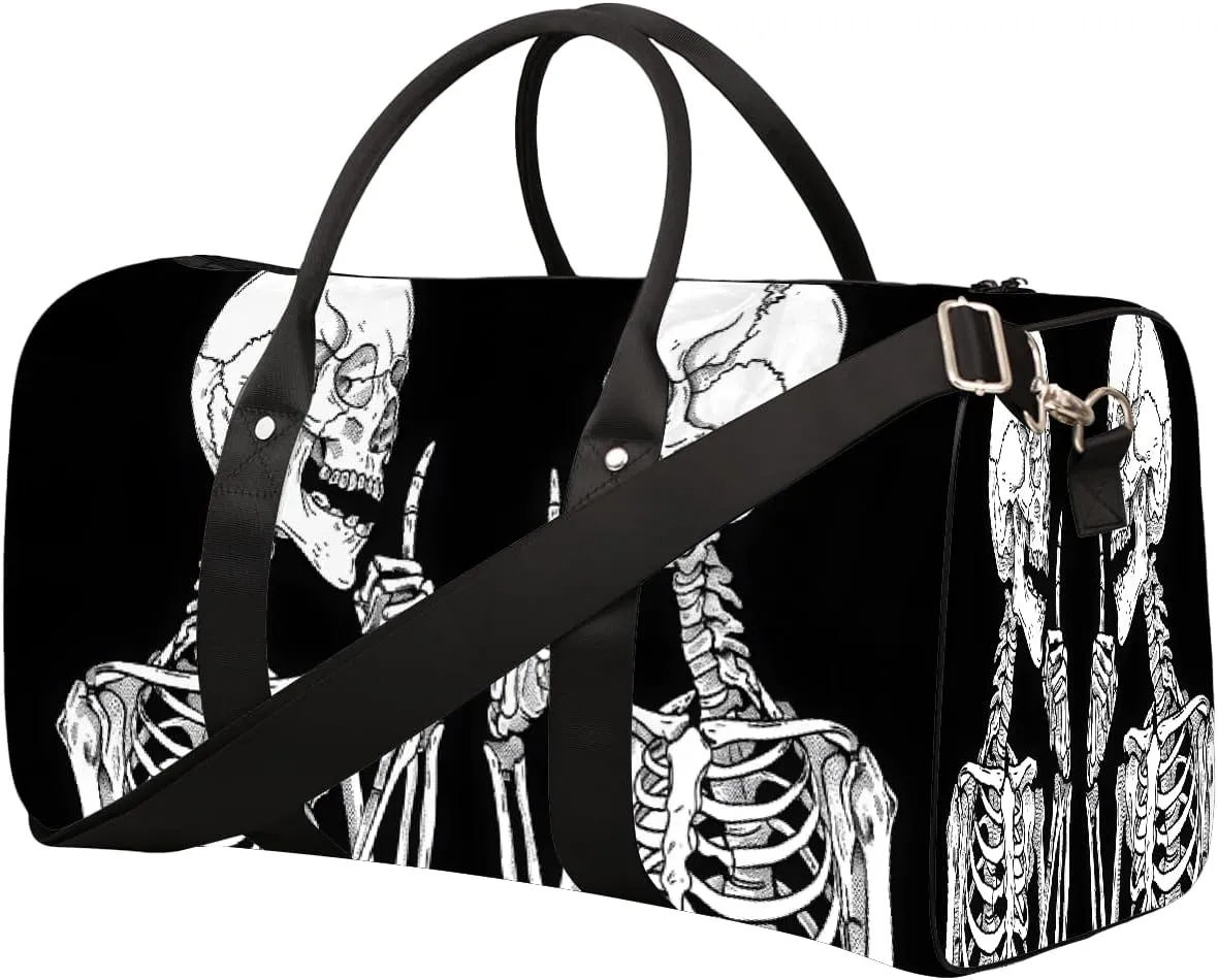 Skull Design For Two People Cool Travel Duffel Bag for Women Men Small Sport Gym Bag Waterproof Weekender Overnight Lightweight Carry on Foldable Gym Bag for Training Swim Yoga Traveling Handbag