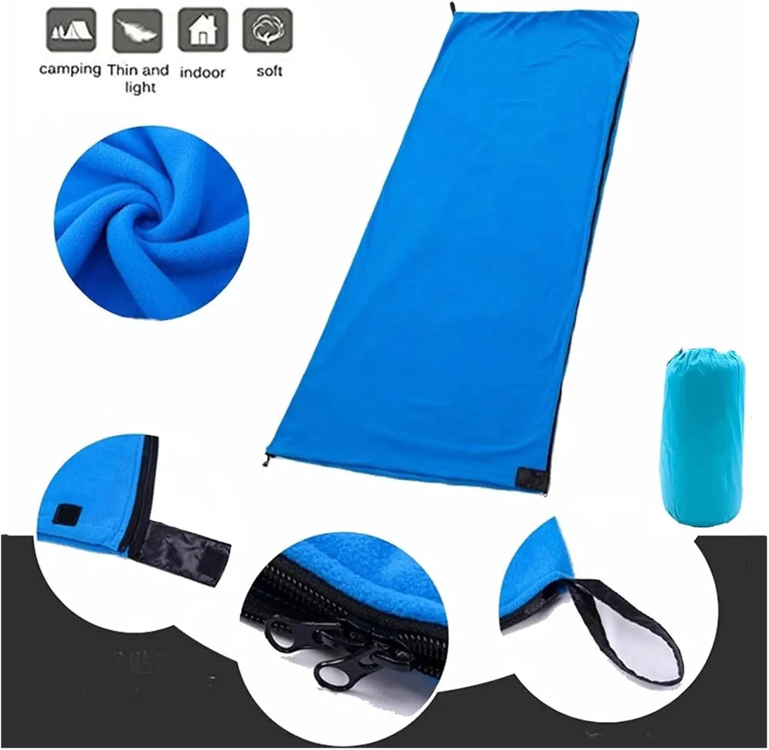 Sleeping Bag Ultra-Light Polar Fleece Sleeping Bag for Outdoor Camping Tent Bed Use,Travel Warm Sleeping Bag Liner Lightweight(Single Velvet Grey)