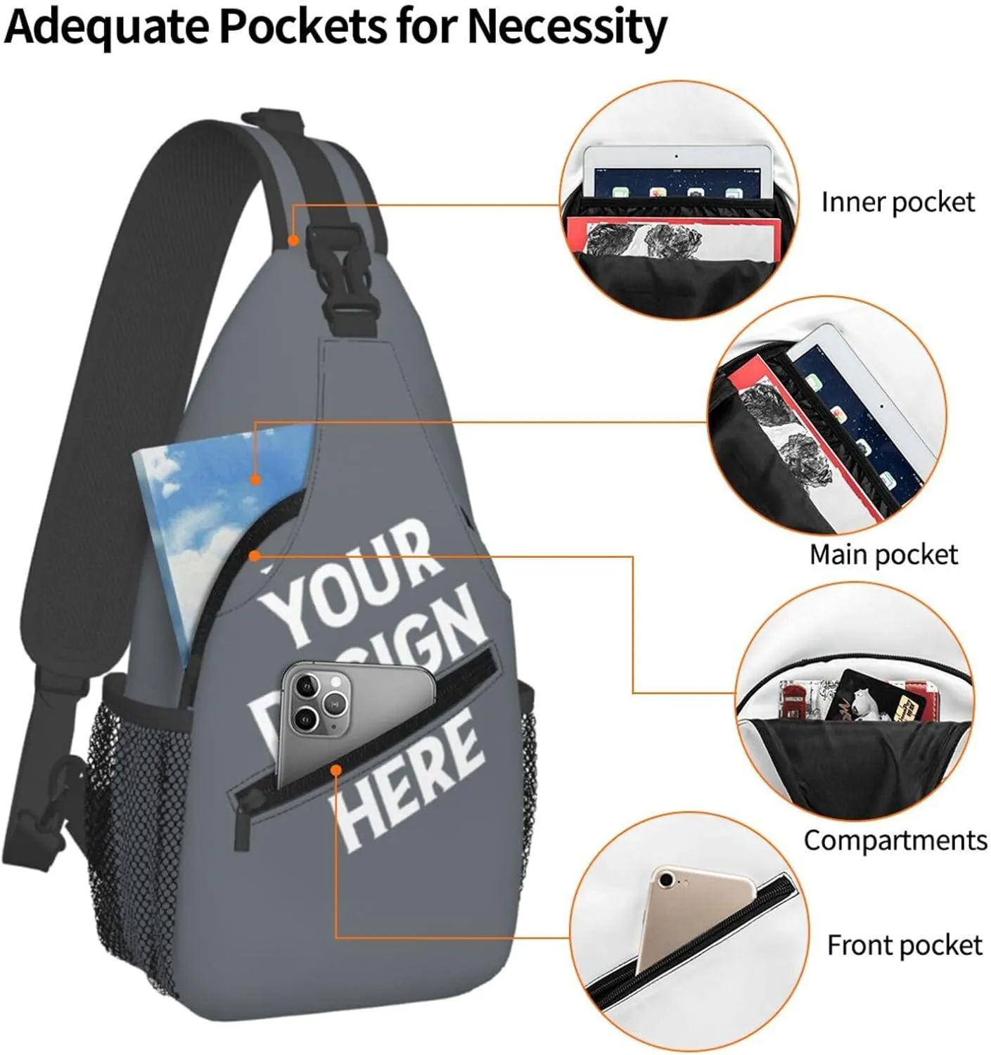 Sling Backpack for Men&Women Personalized Crossbody Sling Bags with Photo Name Logo Customized Chest Bag Travel Hiking
