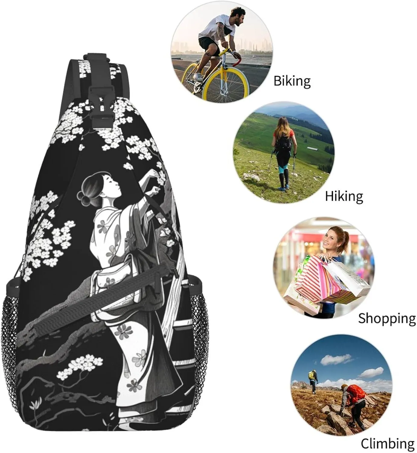 Sling Bag for Women Men Crossbody Bag Small Sling Backpack Picking Flowers on a Ladder Chest Bag Hiking Daypack