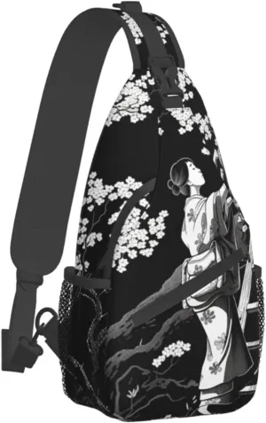 Sling Bag for Women Men Crossbody Bag Small Sling Backpack Picking Flowers on a Ladder Chest Bag Hiking Daypack