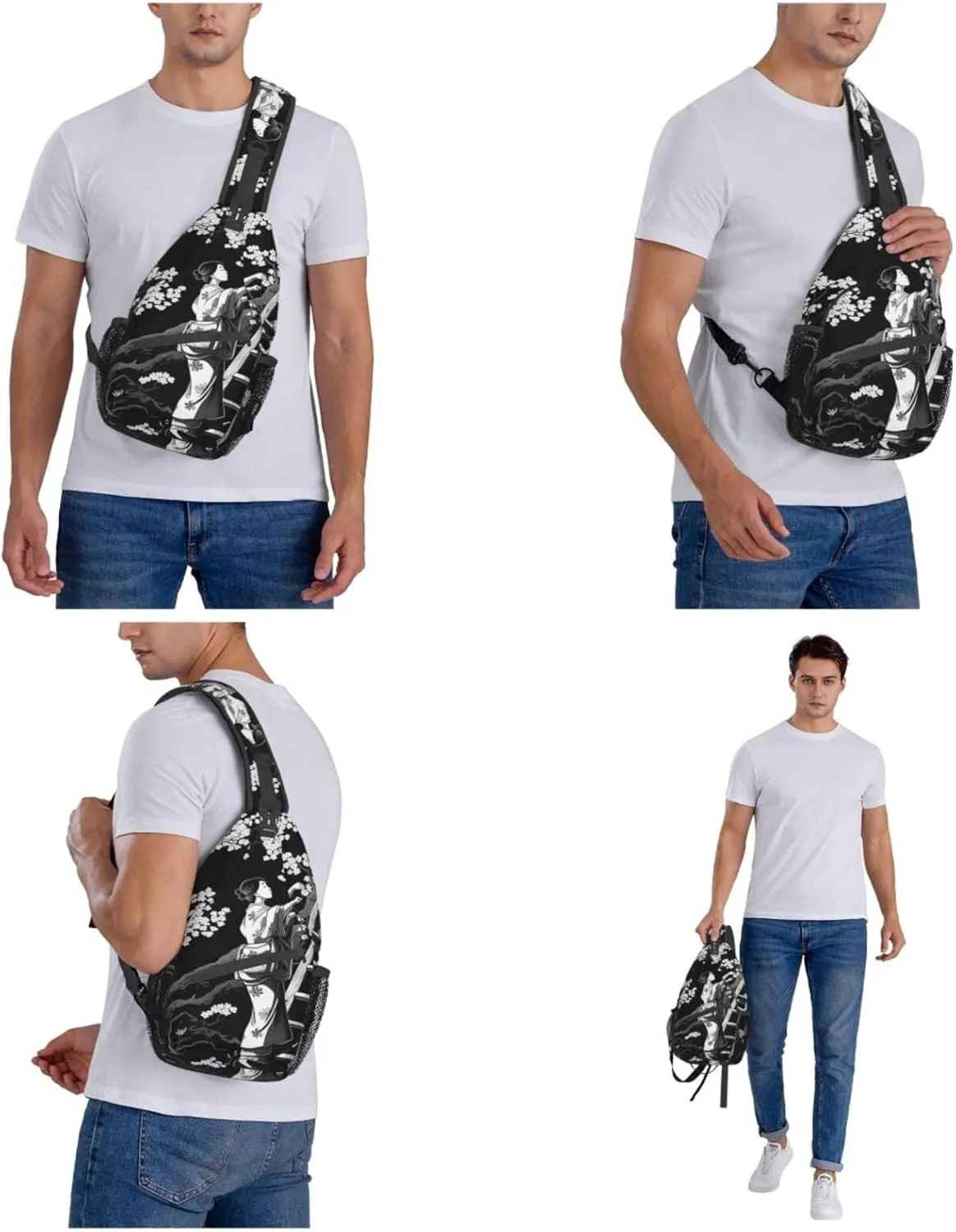 Sling Bag for Women Men Crossbody Bag Small Sling Backpack Picking Flowers on a Ladder Chest Bag Hiking Daypack