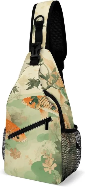 Sling Bags for Women Men Chinese Fish Pattern Sling Backpack Adjustable Belt Casual Chest Daypack Bum Bags Fanny Pack for Travel Sports Running Hiking Waist Packs, 38x20cm, style-3