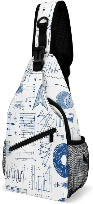 Sling Bags for Women Men With Blue Lines Sling Backpack Adjustable Belt Casual Chest Daypack Bum Bags Fanny Pack for Travel Sports Running Hiking Waist Packs