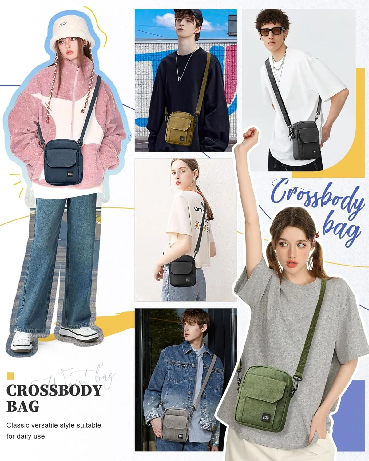 Small Crossbody Bag Side Shoulder Bag for Men Women, Mini Neck Pouch Travel Passport Wallet Bags