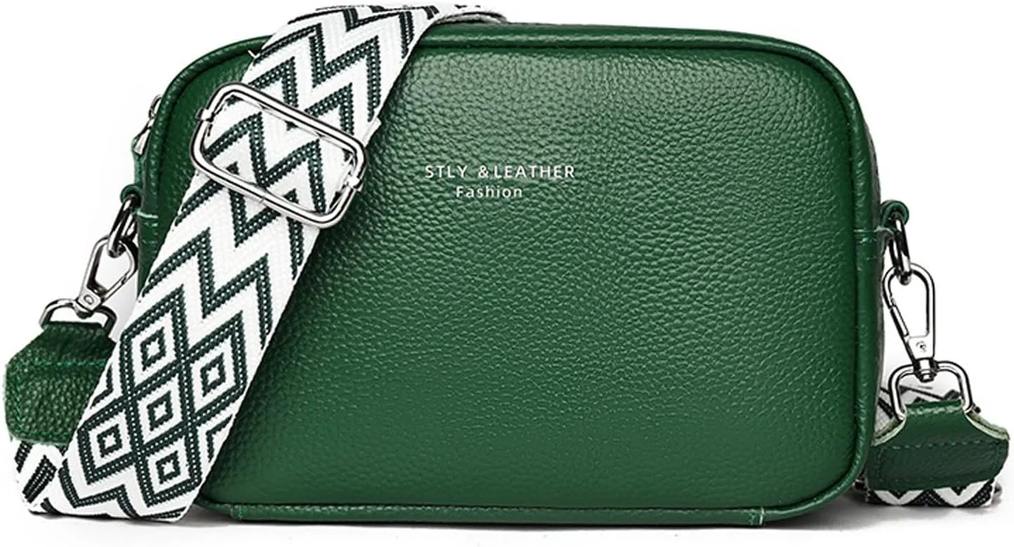 Small Square Bag Soft Crossbody Leather Bag Spring Model Female Shoulder Bags Camera Shoulder Bags (Green, One Size)