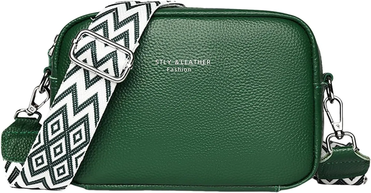 Small Square Bag Soft Crossbody Leather Bag Spring Model Female Shoulder Bags Camera Shoulder Bags (Green, One Size)