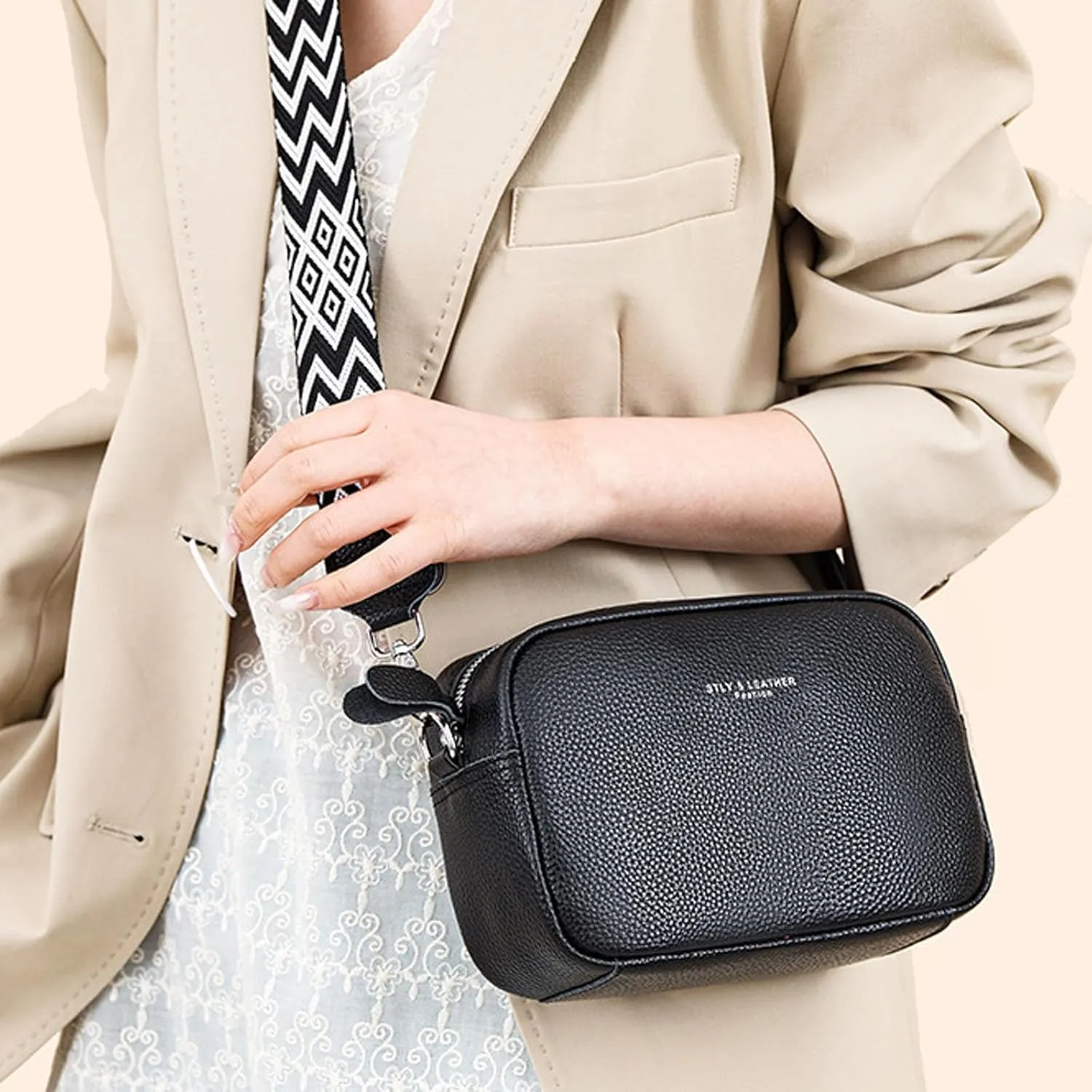 Small Square Bag Soft Crossbody Leather Bag Spring Model Female Shoulder Bags Camera Shoulder Bags (Green, One Size)