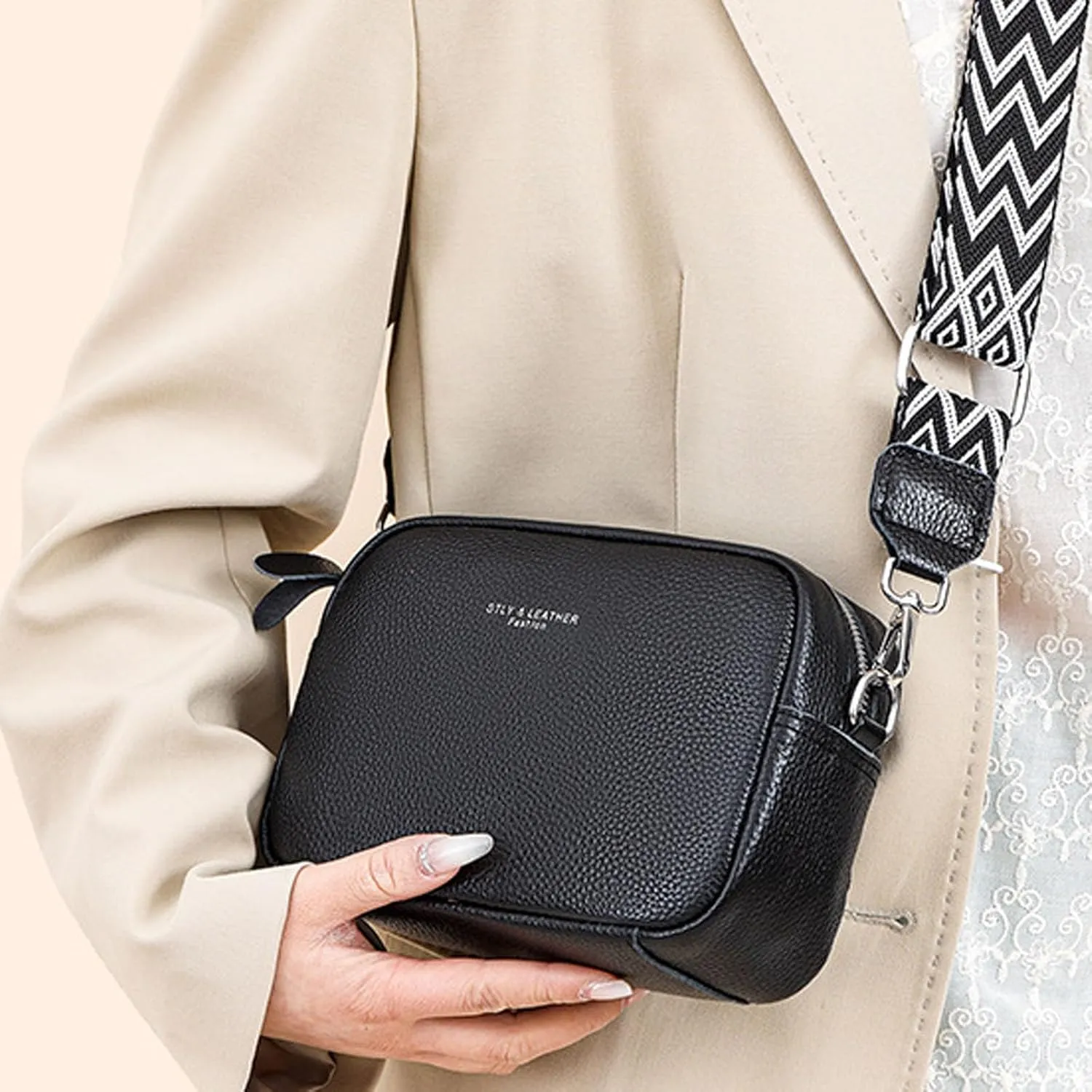 Small Square Bag Soft Crossbody Leather Bag Spring Model Female Shoulder Bags Camera Shoulder Bags (Green, One Size)