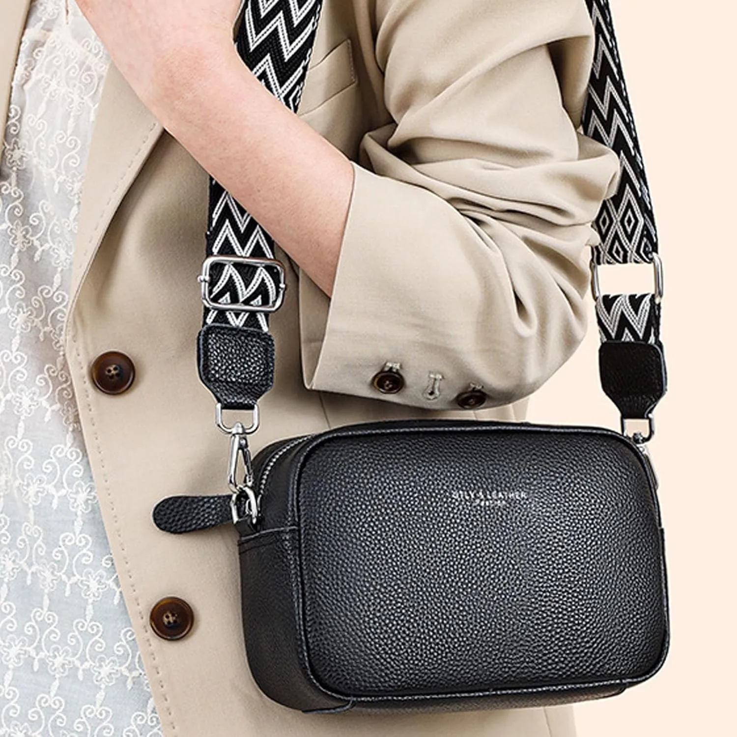 Small Square Bag Soft Crossbody Leather Bag Spring Model Female Shoulder Bags Camera Shoulder Bags (Green, One Size)
